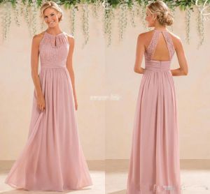 Robes Blush Lace Mariffon Bridesmaid Robes A Line High Neck Sans Back Summer Beach Garden Wedding Robe Guest Robe de fête du soir