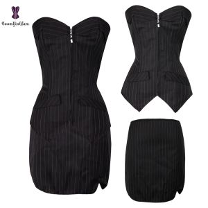 Vestidos Corsé Vestido Traje Pez Deshuesado Ett para Mujer Oficina Señora Todos los días Club Wear Bustier Zip Up Gorset Top Falda Lápiz Tallas grandes