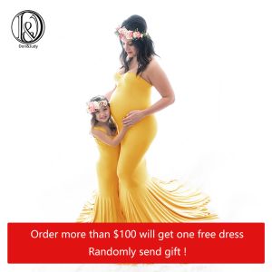 Robes Don Judy Photography Golden Autumn Maxi Long Stretchy Mom Daughter Set Robes Femmes enceintes Robe de maternité pour la séance photo