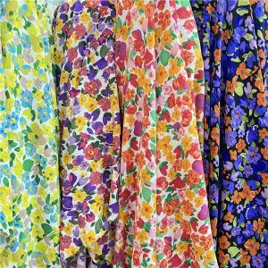 Robe en mousseline de soie crêpe à fleurs, tissu pour chemise et pantalon pour femme, jupe imperméable et extensible