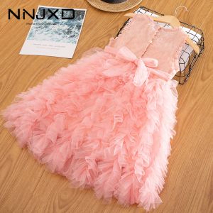 Robes Fluffy Girls Princess Robe Nouveau d'été pour enfants Girl Girl Robes Festival Robe sans manches Vêtements élégants