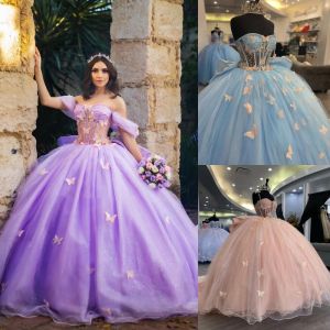 Robes Glitter Princess Quinceanera robe 2023 Big Bow 3d papillon charro mexicain Prom Quince Sweet 15/16 Robe de fête d'anniversaire pour 15e g