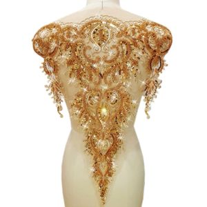 Robes Haut Golden Yellow Per perled pailled Designer Couture Diy Sequins Sequins Rhinestones Patches Vêtements Appliques pour robes de mariée