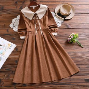 Vestidos Estilo de Japón NUEVA LLEGA AUTORN Invierno Bown Bow Lindo Dulte Dulter Mori Girl Vestidos Vintage Vestidos