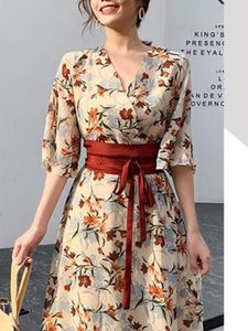 Vestidos Japonés Hermoso Vestido Hot Women Fashion Summer Lindo Boil Tie Holiday Tempermento Floral Impreso Vestido Vintage 2612