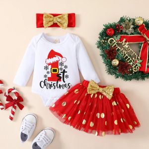 Vestidos Ma Baby 018M 1ª Navidad Recién nacido Bebé Ropa para niña Conjunto de manga larga Mameluco Arco Dot Faldas Trajes Ropa de Navidad D01