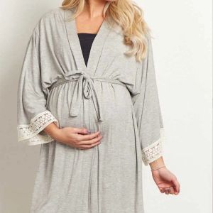 Vestidos Ropa de maternidad Manga siete cuartos Frenillo Encaje Embarazadas Pijamas de enfermería ocasionales Vestido de colores sólidos Moda Ropa de dormir suave