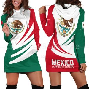 Vestidos Bandera de México Vestido con capucha para mujer Nueva novela Harajuku Impresión 3D Vestido con capucha de primavera y otoño Ropa informal para mujer Manga larga