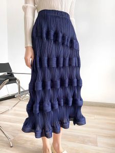 Robes Miyake Plis Unique Grande Vague Taille Haute Élégante Mode Coréenne Jupe Plissée Jupe Longue Femmes Designer Vêtements Esthétiques