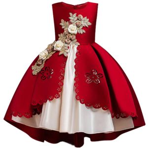 Vestidos Nuevo 2022 Vestidos de fiesta elegantes para bodas Vestido de fiesta de princesa con mangas abullonadas de tul rosa para niñas Disfraz de Navidad para niños 3 5 8 años