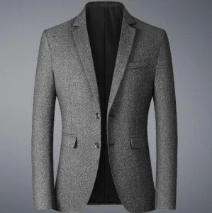 Robes Nouveaux hommes couleur unie formel à manches longues costumes de marié Blazer deux boutons mâle coton mélange Blazers robe réunion manteau ABB364