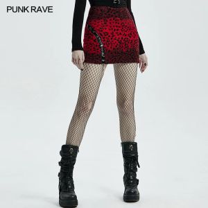 Punk Rave Femmes Punk Léopard Imprimé Camo Hot Girls Jupe Mode Quotidienne Slim Fit Polaire Pu Cuir Collage Sexy Taille Haute Jupe