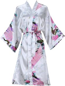 Vestidos Seda Satén Boda Novia Dama de Honor Albornoz Floral Albornoz Corto Kimono Albornoz Noche Albornoz Albornoz Moda Bata para Mujer