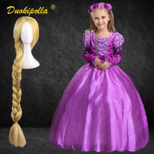 Vestidos Vestido de Rapunzel para niñas enredadas Vacaciones de Navidad Vestido de princesa con mangas abullonadas para niños Disfraz de Halloween Trajes de boutique para niñas