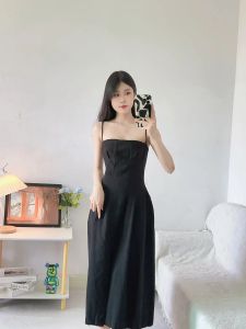 Vestidos El vestido de suspensión negro*fila mujer nicho khaite Slit falda