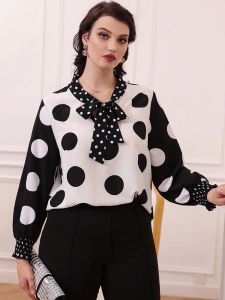 Robes Toleen Cheap Adaigance Prix Tenues Fashion Dot Bow Femmes Large plus taille Top 2022 Spring à manches longues Oversize Tshirt Clothing