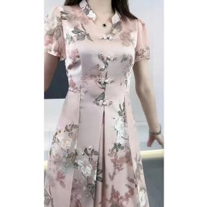 Robes Robe de soirée imprimée de soie à glace décontractée pour femmes Élégant 2023 Été Nouveau Robes de fête Qipao améliorées