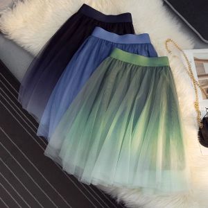 Vestidos Falda de Mujer Falda corta con gradiente hinchado Falda de tul elegante Faldas tutú de baile plisadas Malla Aline Azul Púrpura Verde Mujer Faldas