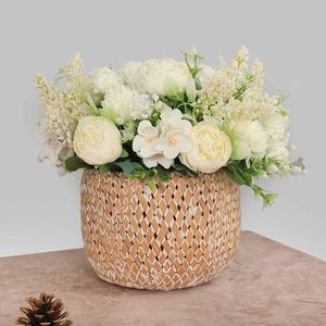 Flores secas 33 cm rosa peonía de seda ramo de flores artificiales flores falsas baratas adecuadas para la decoración de bodas familiares en interiores