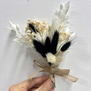 Fleurs séchées Corsage noir et blanc, boutonnière de mariage pour marié et hommes, Mini Bouquet, décoration de Table de bal