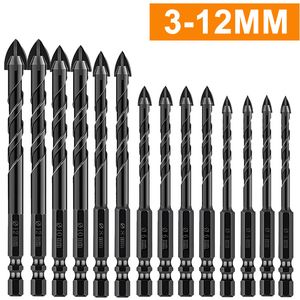 Drill Bits 3-12mm Cross Hex Tile Drill Bits Set Glass Ceramic Concrete Hole Opener Brick Hard Alloy Triangle Bit Concrete Drill Bits 230517