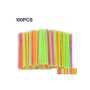 Drinking Straws 100Pcs Disposable Plastic Mticolor Bendable Long St Party Birthday Celebration Supplies Inventory Wholesale Drop Del Dhfkl