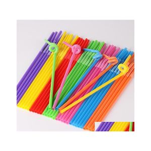 Pailles à Boire 100Pcs / Set Couleur St Onetime Art Long Coude Jus Boisson En Plastique 100 Bâtons Stock Sn1164 Drop Delivery Home Dhw9T