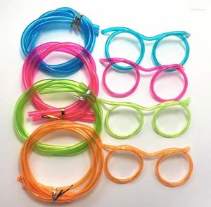 Boire des pailles 500pcs nouveauté incroyables verres de lunettes multicolors idiots Paille Frères drôles lunettes diy enfants