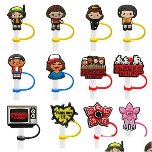 Pailles à boire personnalisées Stranger Things St Topper Sile Mold Er Fashion Charms Réutilisable Splash Proof Dust Plug Décoratif 8Mm Party Dr Dhxsb