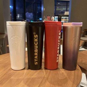 Drinkware Tapa 16 OZ diseños clásicos de Starbucks Termo vacío Agua portátil Taza de acero inoxidable para viajar Coche de flor de cerezo Café H1102