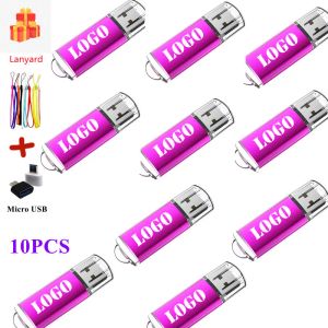 Drives 10pcs / lot Logo personnalisé pour les cadeaux de l'entreprise chaîne de clés USB Drive Flash 64 Go 32 Go 16 Go Metal Pen Drive 4 Go 8 Go USB 2.0 Memory Stick