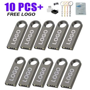 Drives 10pcs / lot en métal USB Drive Flash Drive Drive 4 Go 8 Go 16 Go Pendrive 32 Go 64 Go Stick Memory Stick 128 Go USB Stick Gift Free personnalisé