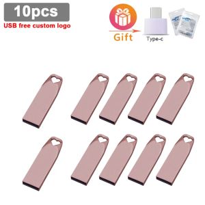 Drives 10pcs / lot USB Drive de caisse de coeur coeur à stylo conducteur de logo personnalisé gratuit USB Memoria Stick 2.0 8 Go 16 Go 32 Go 64 Go CLE USB Clé Courette Photographie