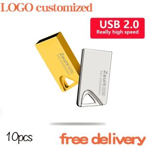 Drives créatives mini USB Stick Metal USB Flash Drive 64 Go Gold Pen Drive Memory Sticks Custom Business Gift USB Drives gratuits Shipp