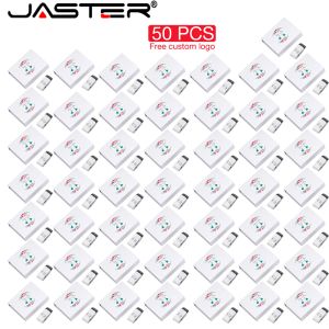 Drives Jaster 50 PCS Lot USB Drive Flash 128 Go Stick Mémoire de logo gratuit 64 Go Color Printing Pendrive 32 Go Business Gift U Disque 16 Go Blanc