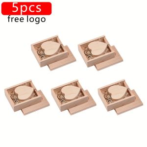 Drives Jaster 5pcs / lot coeur en bois USB + boîte USB Pendre flash Pendrive 64 Go 32 Go 16 Go 8 Go U Disque Photographie Cadeaux de mariage