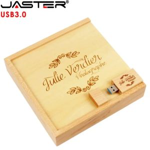 Drives Jaster USB 3.0 Wood Photo Album + Box Flash Drive Pendrive 64 Go 16 Go 4 Go 8 Go Photography Wedding Gift Free Custom Logo170 * 170 * 35mm