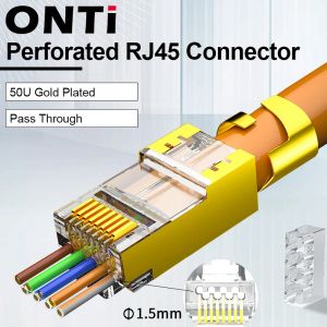 Drives ONTI 10/50 / 100PCS CAT5E CAT6 CAT7 PLIG RJ45 CONNECTEUR 50U Gold Plated Passa With Network Cable Modular 8P8C Connecteur