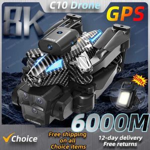 Drones New C10 Max 6000M GPS Rc Drone HD Optical Flow Positioning Obstacle Avoidance Gesture Photography Foldable Quadcopter Toy Gifts