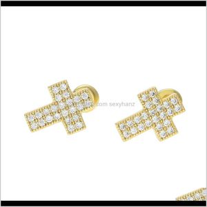 Drop Delivery 2021 Hommes Femmes Mode Cross Shine Lced Out Full Zircon Strass Cristal Or Boucles D'oreilles Hip Hop Bijoux F7Cwm