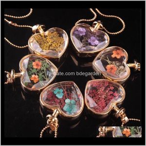 Murano Coeur Forme Verre Murano Aromathérapie Pendentif Colliers Bijoux Fleurs Sèches Par Flacon Bouteille Pendentifs Whvm7