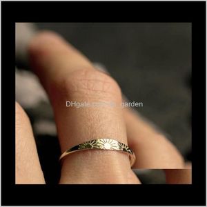 Drop Delivery 2021, venta al por mayor, Vintage para mujer, 14K, oro, sol, patrón, anillos de boda, compromiso, anillo de banda para el dedo, joyería minimalista femenina, regalos, tamaño