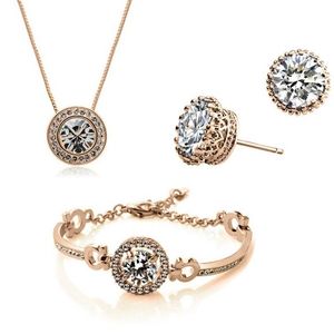 Drop Ship 18K plaqué or cristal autrichien collier Bracelet boucles d'oreilles ensemble de bijoux pour femmes dames femme bijoux de mariage 3pcsSet4175812