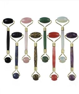 Drop Ship Natural Rose Quartz Crystal Healing Massage Wand Beauty Roule Roller Stone Masseur Doublehead Face Col Corps Rouleau Massager2538909