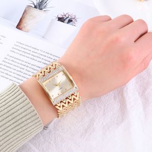 Envío Directo nuevo superventas cuadrado es para mujer reloj de pulsera de acero inoxidable dorado con diamantes para mujer