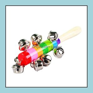 Drums Musical Novelty Gag Toys Giftscolorf Wooden Bell 10 Percusion String of Bells Ringing Orff Instruments Rattles Safety Noice Maker F