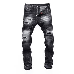 DSQ slim noir Jeans pour hommes Cool Guy Jeans classique Hip Hop Rock Moto Design décontracté déchiré en détresse Denim Biker DSQ2 Jeans 406