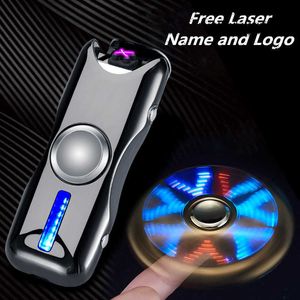 Double Arc USB Briquet Gyro Jouet Briquet du Bout des Doigts Main Spinner Charge Coupe-Vent Rechargeable Électronique Plasma Gratuit Laser Nom 2P2Q