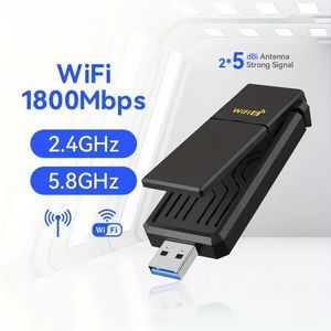 Adaptateur WiFi 6 double bande pour PC avec Super USB 3.0, sécurité WPA3 et deux antennes 5Dbi - Récepteur/émetteur WiFi AX1800 pour Win10/11