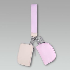 Porte-clés à double pochette Mini sac de yoga Mini portefeuille détachable à fermeture éclair autour du bracelet Porte-clés portable Portefeuille porte-monnaie Mini poche à monnaie pour femmes